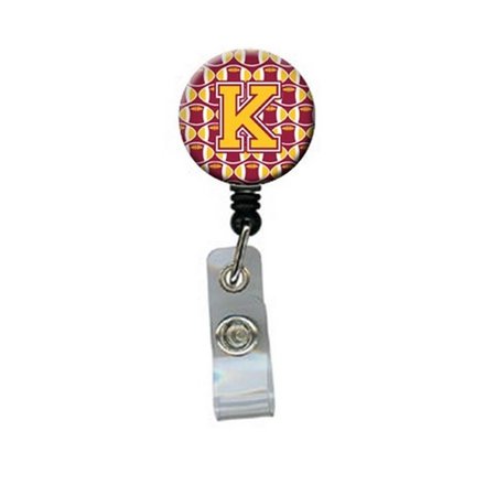 CAROLINES TREASURES Letter K Football Maroon and Gold Retractable Badge Reel CJ1081-KBR
